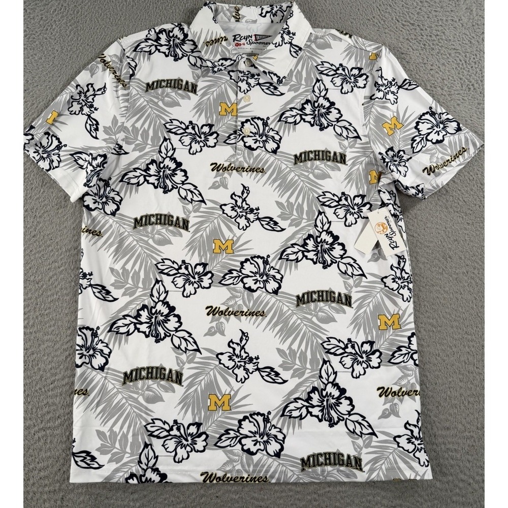 Reyn Spooner Michigan Wolverines Polo Shirt Men's Small AOP Performance NWT